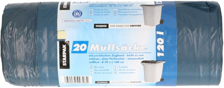 Papstar 20x stuks afvalzakken/vuilniszakken - 120 liter - blauw - containerzakken - Vuilniszakken Zwart