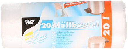 Papstar 20x stuks afvalzakken/vuilniszakken - 20 liter - transparant - Prullenbak zakken - Vuilniszakken