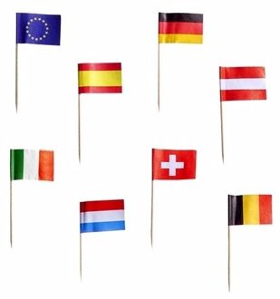 Papstar 50x feest vlaggetjes prikkertjes van 9 Europese landen - Cocktailprikkers Multikleur