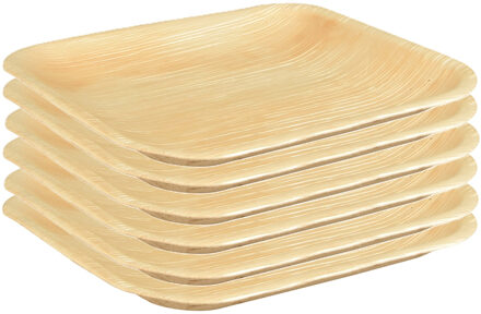 Papstar 6x Wegwerp bamboe/palmblad borden 18 cm vierkant composteerbaar - Feestbordjes Bruin