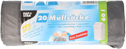 Papstar afvalzakken/vuilniszakken - 20x stuks - 60 liter - zwart - Prullenbak zakken - Vuilniszakken