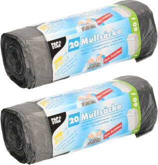 Papstar afvalzakken/vuilniszakken - 40x stuks - 60 liter - zwart - Prullenbak zakken