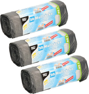 Papstar afvalzakken/vuilniszakken - 60x stuks - 60 liter - zwart - Prullenbak zakken