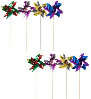 Papstar Cocktailprikkers molens - 200x st - gekleurd - metallic - 17 cm - hapjes - prikkers - windmolens