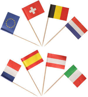 Papstar Cocktailprikkers vlaggetjes Europa - 50x stuks - Landen feestartikelen en tafel versiering