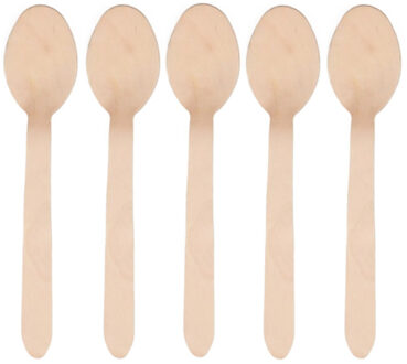 Papstar Houten wegwerp bestek lepels - 100x stuks - 16 cm - Verjaardag/bbq