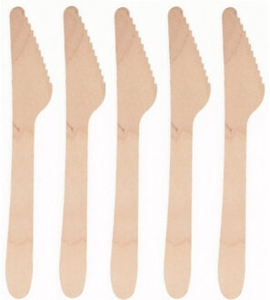 Papstar Houten wegwerp bestek messen - 100x stuks - 16 cm - Verjaardag/BBQ