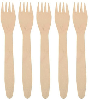 Papstar Houten wegwerp bestek vorken - 100x stuks - 16 cm - Verjaardag/bbq