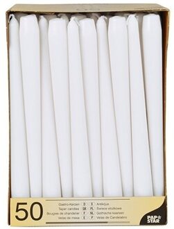 Papstar Kandelaarkaarsen wit 50 stuks 25 cm