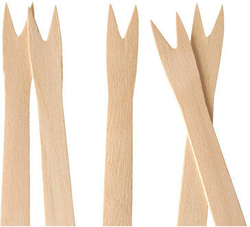 Papstar Snack vorkjes - patat vorkjes - friet vorkjes - 25x stuks - hout - 12 cm - Vorken Bruin