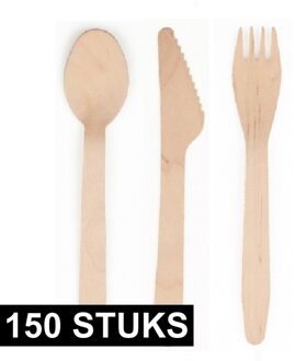 Papstar wegwerp bestek - hout - 150 delig - wegwerp - lepels - messen - vorken - 16 cm
