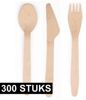 Papstar wegwerp bestek - hout - 300 delig - wegwerp - lepels - messen - vorken - 16 cm