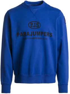 Parajumpers Blauwe Sweater met Ronde Hals en Parajumpers Logo Parajumpers , Blue , Heren