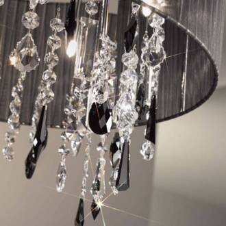 Paralume hanglamp met kristallen, 90 cm chroom, zwart, transparant