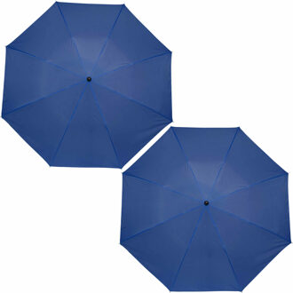 Paraplu opvouwbaar/inklapbaar - 2x - zak - 35 cm - blauw - dia 93 cm - pocket model