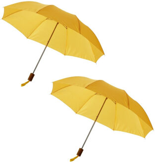 Paraplu Opvouwbaar - Set van 2x stuks - klein - geel - polyester - 35 x D93 cm - compact model