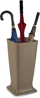 Paraplubak/parapluhouder - beige - rotan gevlochten kunststof - D26 x H52 cm - verhoogde voet