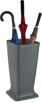 Paraplubak/parapluhouder - grijs - rotan gevlochten kunststof - D26 x H52 cm - verhoogde voet