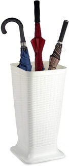 Paraplubak/parapluhouder - ivoor wit - rotan gevlochten kunststof - D26 x H52 cm - verhoogde voet