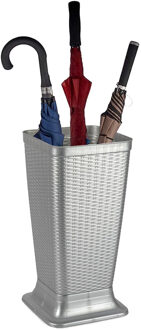 Paraplubak/parapluhouder - zilvergrijs - rotan gevlochten kunststof - D26 x H52 cm - verhoogde voet