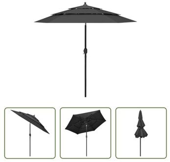 Parasol 3-laags - 250 x 229 cm - UV-beschermend - Antraciet - Inklapbaar Grijs