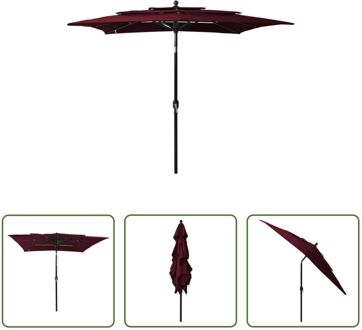 Parasol 3-laags Bordeauxrood 250x250x260cm - UV-beschermend Polyester en Gepoedercoat Aluminium