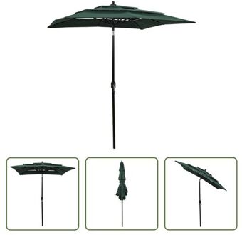 Parasol 3-laags Groen - 200x200x240cm - UV-beschermend polyester - Gepoedercoat aluminium - Inclusief