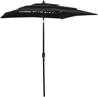 Parasol 3-laags met aluminium paal 2x2 m zwart