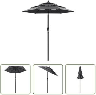 Parasol 3-laags - UV-beschermend - Polyester/Aluminium - 200 x 228 cm - Antraciet Grijs