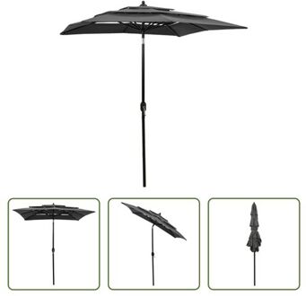 Parasol - 3-laags - UV-beschermend - Polyester/Aluminium - 200x200x240 cm - Antraciet Grijs