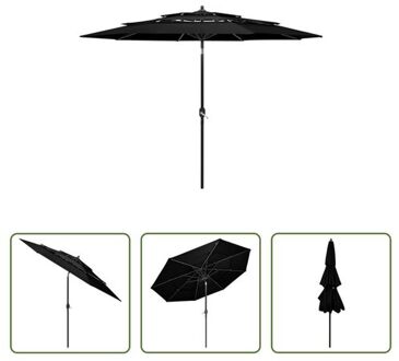 Parasol 300x243 cm - UV-beschermend polyester - Gepoedercoat aluminium - 3-laags Zwart