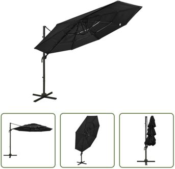 Parasol 4-Laags - 300 x 300 x 247 cm - Polyester - Aluminium Zwart