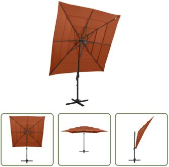 Parasol 4-laags Terracotta 250x250x246 cm - UV-beschermend polyester - Gepoedercoat aluminium Bruin