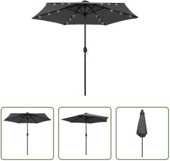 Parasol - Antraciet - 270 x 236 cm - UV-beschermend polyester - Aluminium paal - 18 LED-lichtjes - Grijs