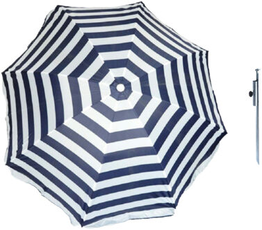 Parasol - blauw/wit - D120 cm - incl. draagtas - parasolharing - 49 cm