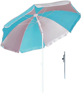 Parasol - blauw/wit - D120 cm - incl. draagtas - parasolharing - 49 cm