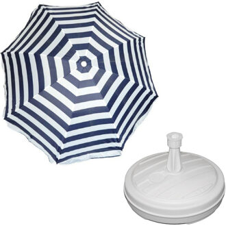 Parasol - Blauw/wit - D120 cm - incl. draagtas - parasolvoet - 42 cm - Parasols Multikleur