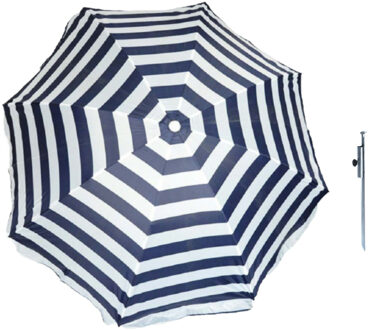 Parasol - blauw/wit - D140 cm - incl. draagtas - parasolharing - 49 cm