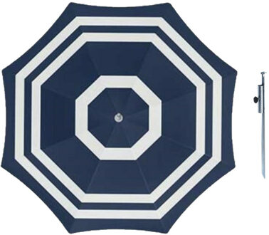 Parasol - Blauw/wit - D140 cm - incl. draagtas - parasolharing - 49 cm
