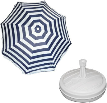 Parasol - Blauw/wit - D140 cm - incl. draagtas - parasolvoet - 42 cm - Parasols Multikleur