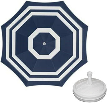 Parasol - blauw/wit - D140 cm - incl. draagtas - parasolvoet - 42 cm