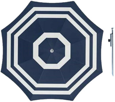Parasol - Blauw/wit - D160 cm - incl. draagtas - parasolharing - 49 cm