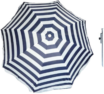 Parasol - blauw/wit - D160 cm - incl. draagtas - parasolharing - 49 cm