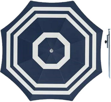 Parasol - blauw/wit - D180 cm - incl. draagtas - parasolharing - 49 cm
