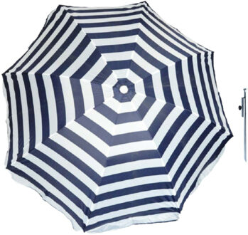 Parasol - blauw/wit - D180 cm - incl. draagtas - parasolharing - 49 cm