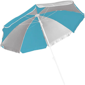 Parasol - blauw/wit - gestreept - D120 cm - UV-bescherming - incl. draagtas