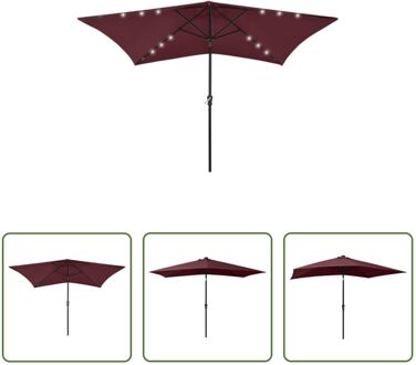 Parasol Bordeauxrood 200x300x247 cm - Polyester en gepoedercoat staal - Met 18 LEDs