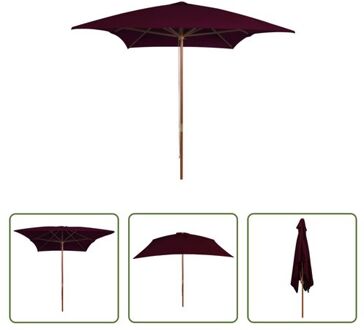 Parasol Bordeauxrood 200x300x250cm - UV-beschermend polyester - 38mm paaldiameter - Houten frame