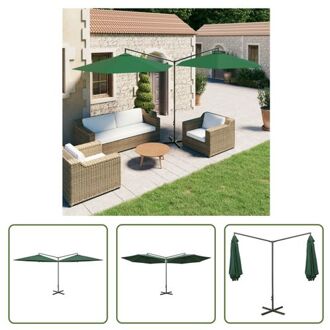 Parasol Dubbel - Stof 100% polyester - Groen - 600 x 290 x 260 cm - 2 Naast elkaar liggende doeken