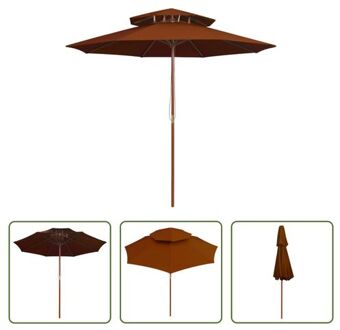 Parasol Dubbeldekker - Terracotta - 270 x 256 cm - 38 mm paal - Houten frame Bruin